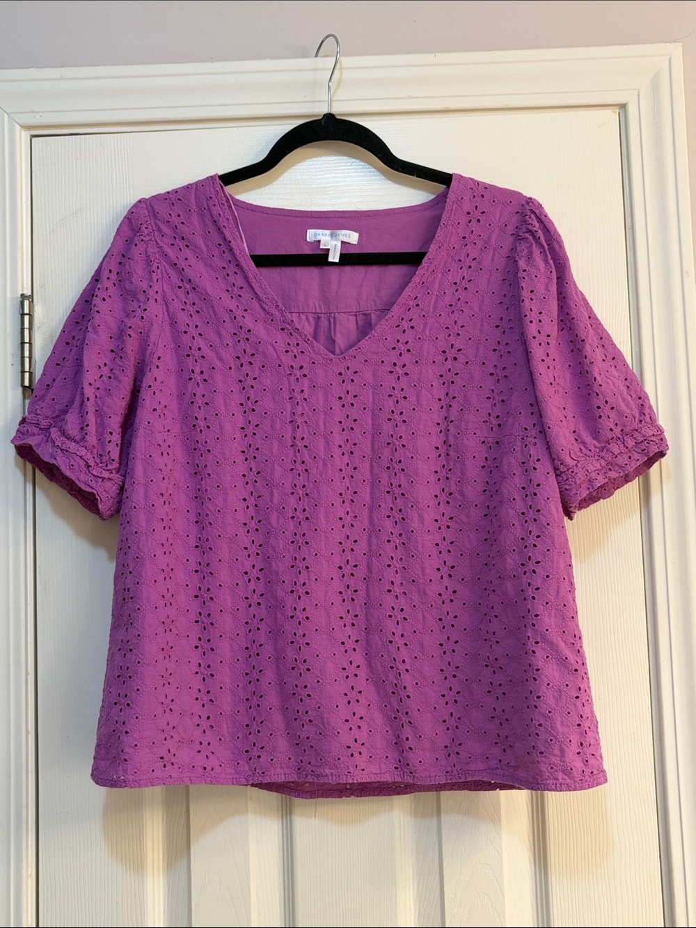 Draper James Purple Eyelet V-Neck Short Sleeve Top